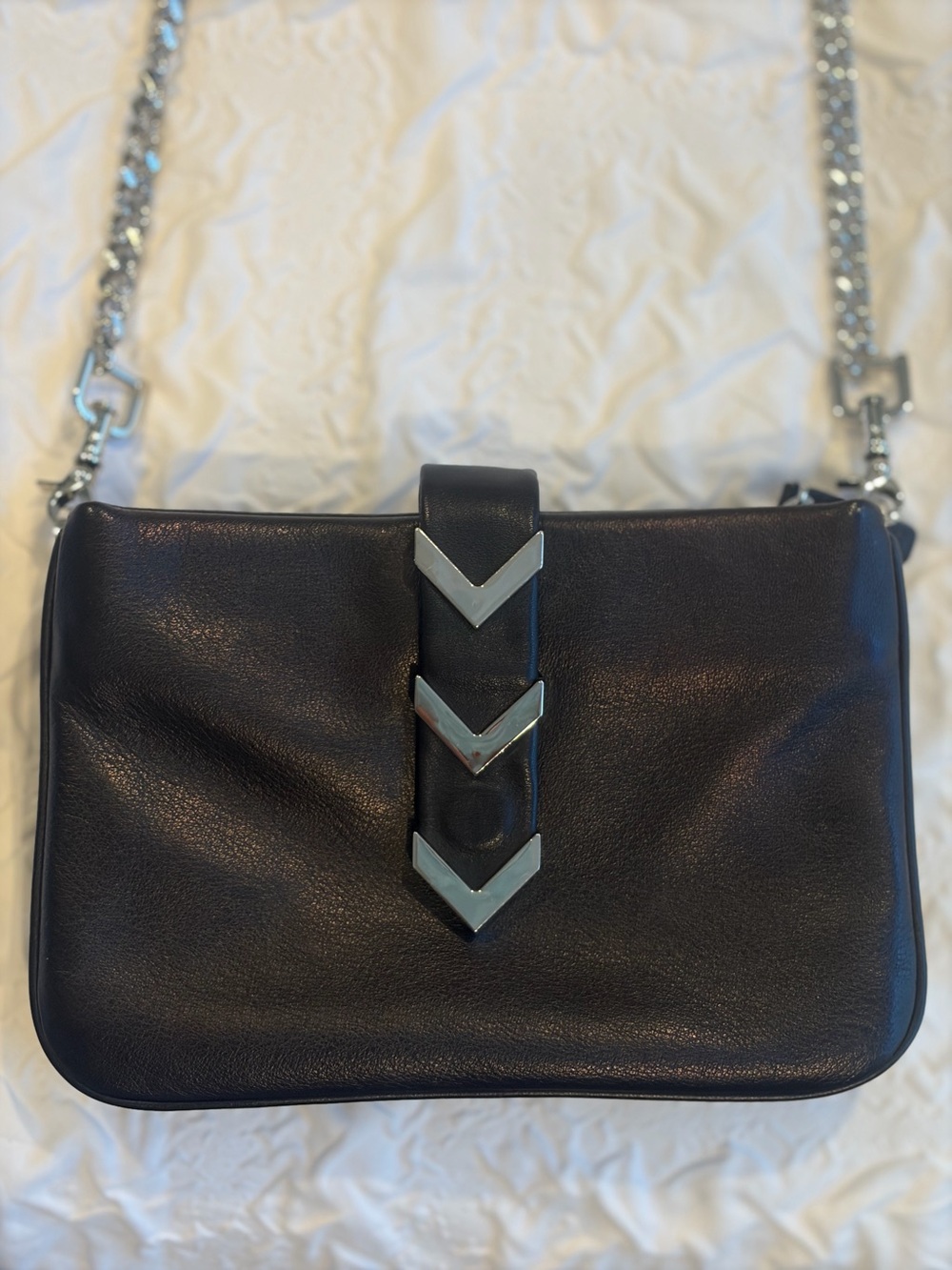 Mackage Black Leather Crossbody with Silver Chevron Hardware